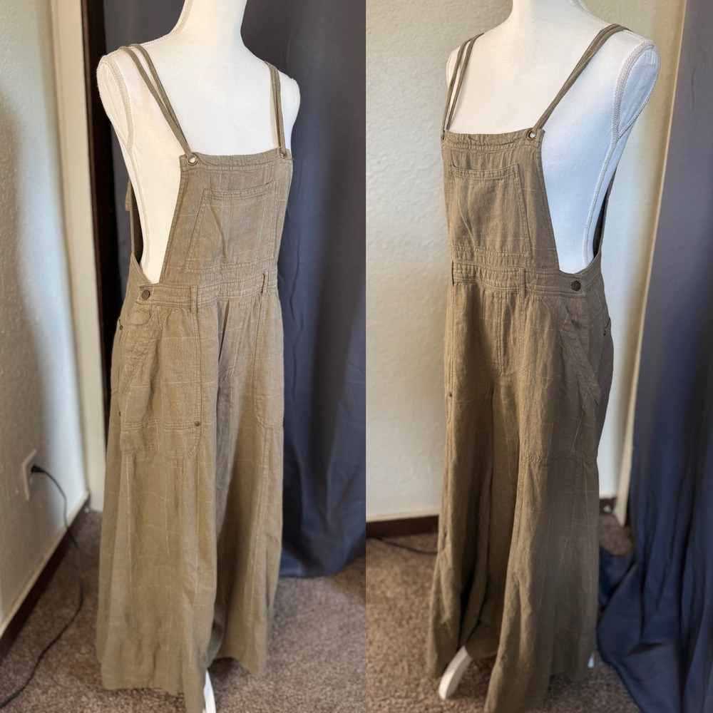 Pilcro Anthropologie Linen Blend Wide Leg Overalls  Windowpane Size Medium - Picture 6 of 11